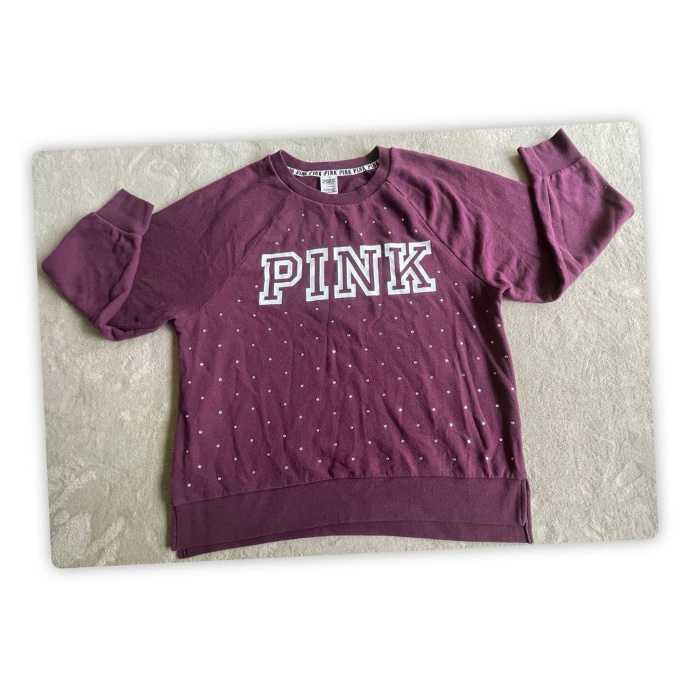 PINK Victoria's Secret Women's Studded Logo Sweatshirt Burgundy Size M